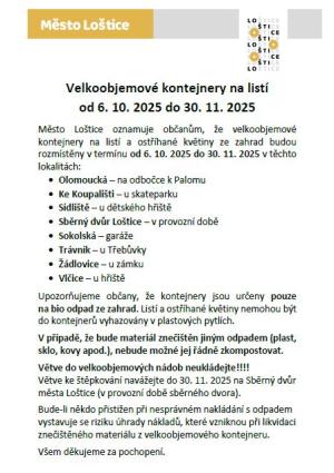 Velkoobjemové kontejnery na listí - podzim 2025