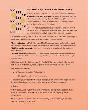 Loštice mění provozovatele školní jídelny